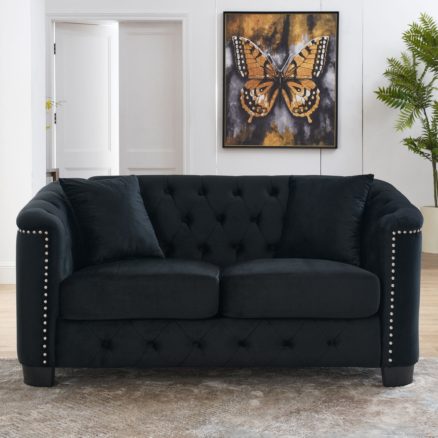 Modern Chesterfield Sofa With Tufted Backrest For Living Room