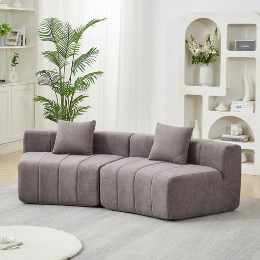 Curved Sectional Sofa With 2 Pillows For Living Room - Gray
