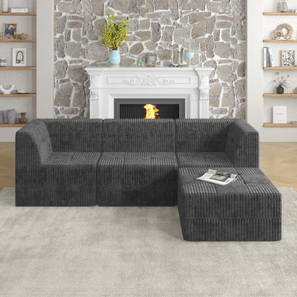Modern Minimalist L Shape Modular Sectional Sofa, Sleeper Corduroy Couch
