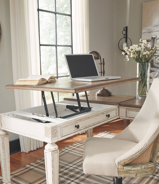 Realyn - L Shaped Desk With Lift Top - White / Brown