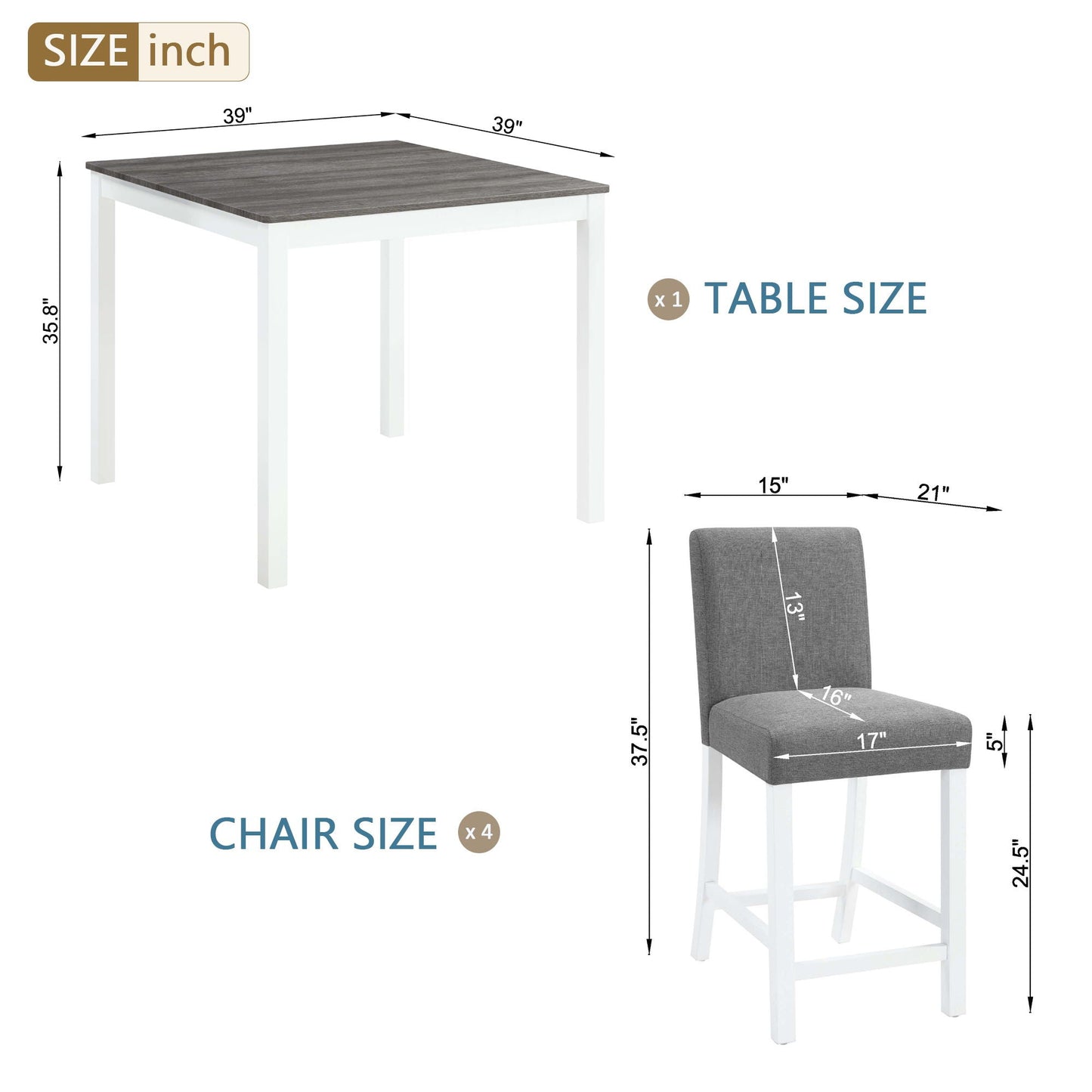 5 Piece Counter Height Table Set With 4 Chairs