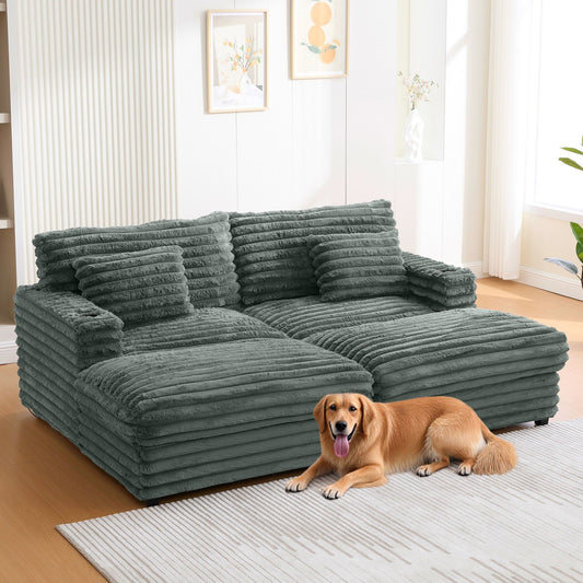 Oversized Double Chaise Lounge Sofa Bed With USB Ports And Cup Holders