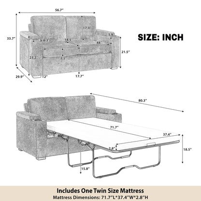 Pull Out Sofa Bed Loveseat With Twin Mattress, Cup Holders And Arm Storage