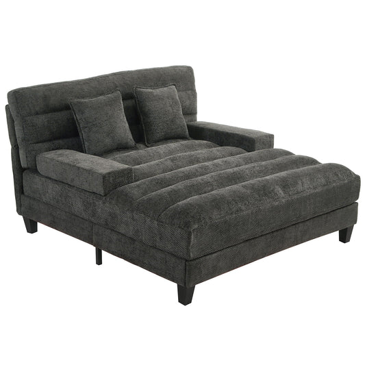Chaise Bed Lounge Sofa Chair With Adjustable Backrest And LED Light Strip - Gray