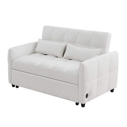 Loveseat Sofa Pull-Out Bed With Adjustable Backrest, 3 USB Ports And 2 Lumbar Pillows For Living Room