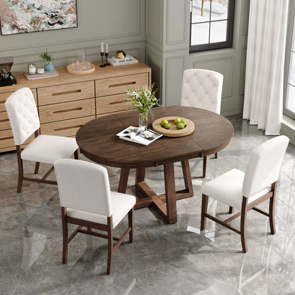 Dining Set With Leaf Round Table And 4 Upholstered Chairs