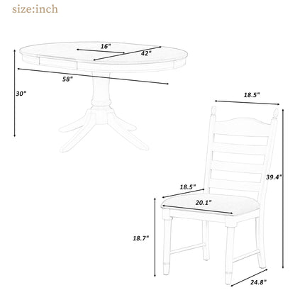 5 Piece Retro Functional Dining Table Set With Extendable Round Table And Upholstered Chairs