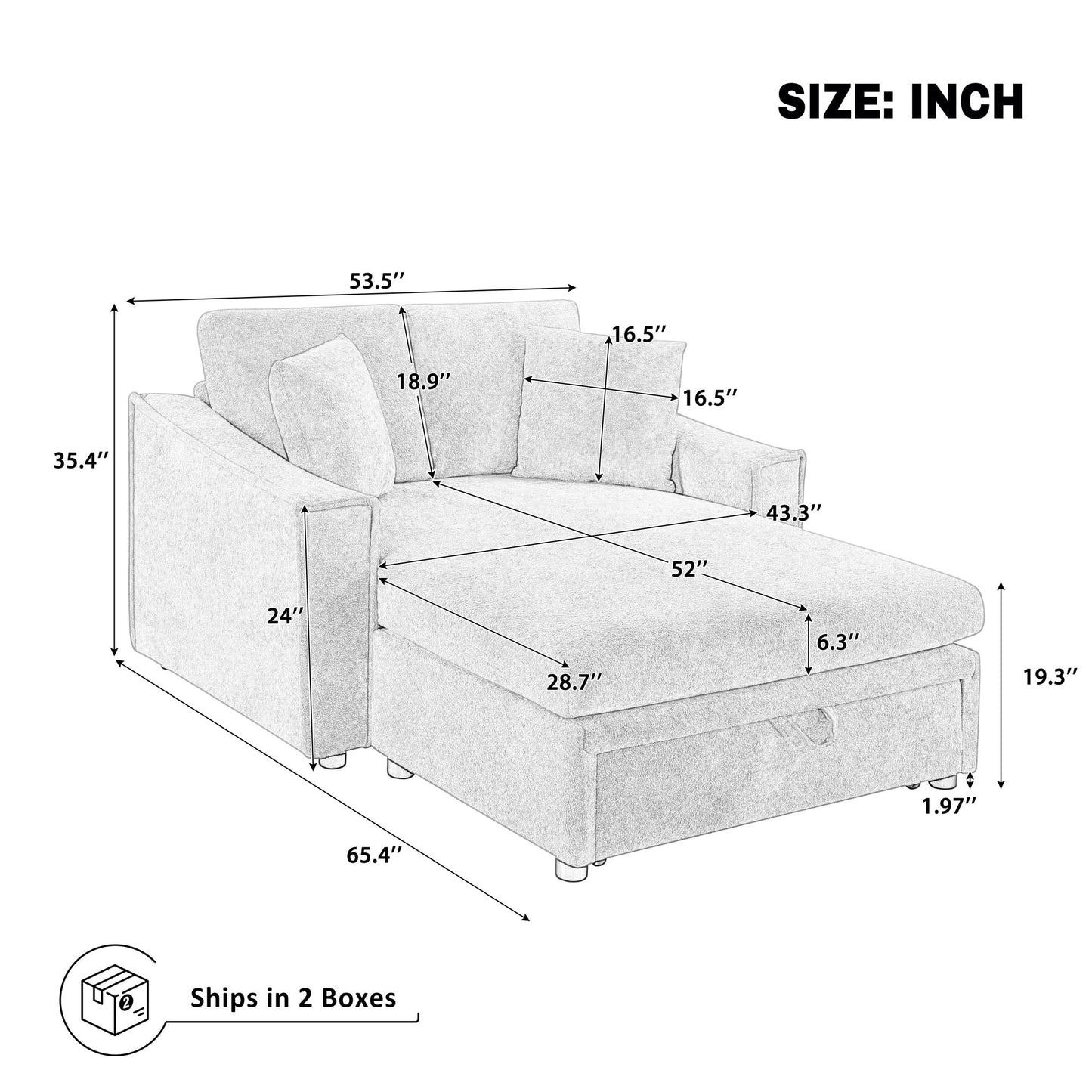 Modern Chaise Sofa With Hidden Storage For Living Room