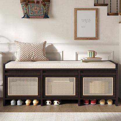 Entryway Shoe Bench With Drawers & Button Tufted Cushion