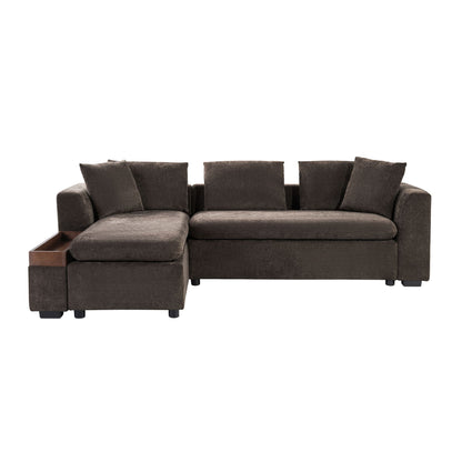 Modern L Shaped Sectional Sofa With Chenille Upholstery And Wooden Storage