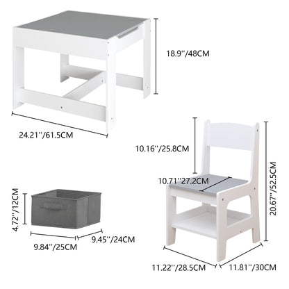 Kids Table And Chair Set, 3 In 1 Activity Table With Storage Drawer For Toddlers Drawing, Reading, Crafts, 2 In 1 Detachable Top - White