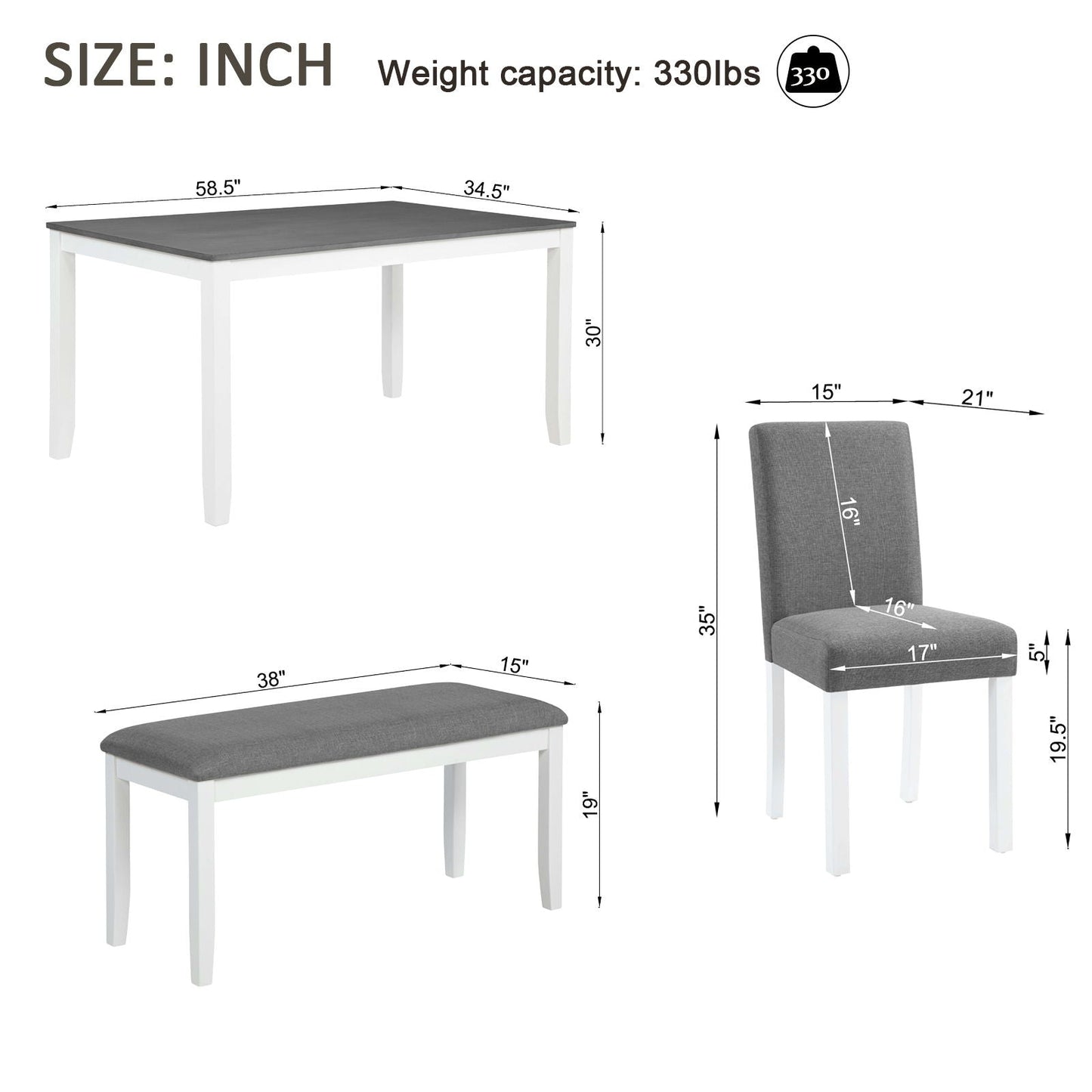 6 Piece Dining Table Set With Bench And Chairs