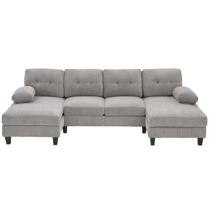 U-Shaped Sectional Sofa 103.5" Black Chenille Fabric Couch With Dual Chaise Lounges, Storage Pockets, Armrest Pillows