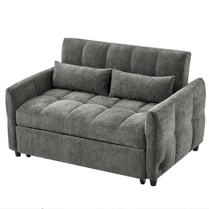 Loveseat Sofa Pull-Out Bed With Adjustable Backrest, 3 USB Ports And 2 Lumbar Pillows For Living Room