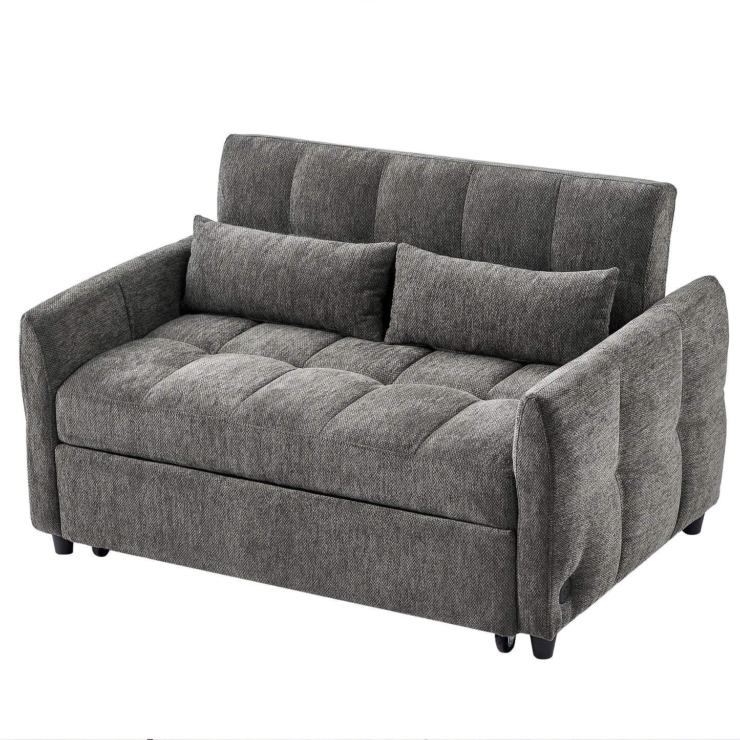 Loveseat Sofa Pull-Out Bed With Adjustable Backrest, 3 USB Ports And 2 Lumbar Pillows For Living Room