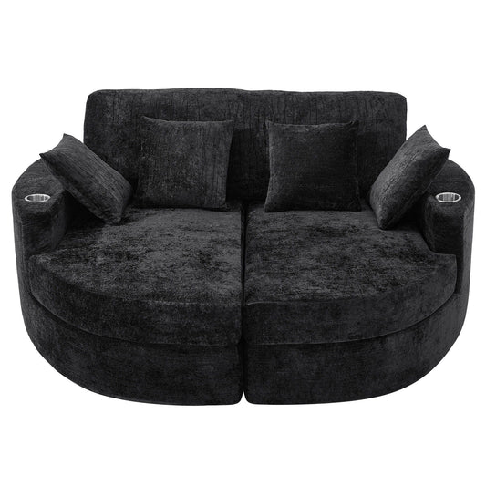 Boneless Design Upholstered Sofa Bed With Cup Holders