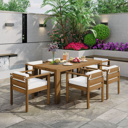 Rustic Patio Dining Set For 6 With Removable Cushions