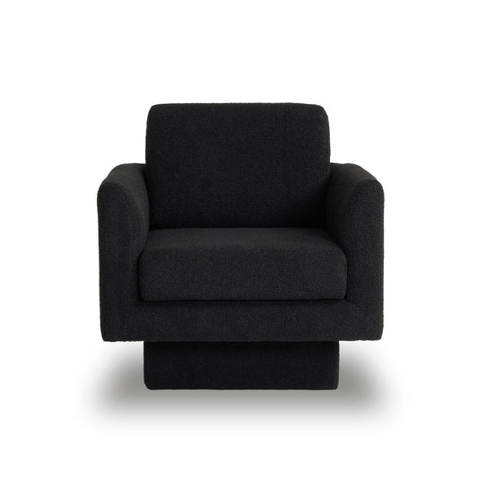 360° Modern Swivel Accent Chair Round Armchair, Thick Padded Single Lounge Sofa Upholstered Comfy - Black