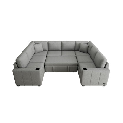 Convertible U-Shaped Sectional Sofa With Pull-Out Bed