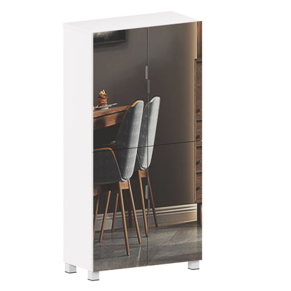 Shoe Cabinet With 4 Mirror Doors 50" Tall Entryway Storage, 8 Adjustable Shelves, Holds 24 32 Pairs (Size 15), Dust Proof Closet For Hallway / Apartment, Ventilation Holes - White
