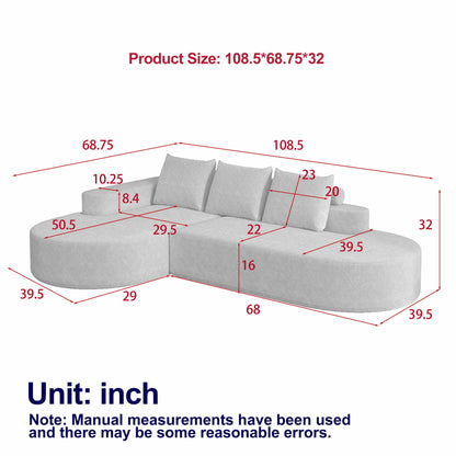 Modern Curved Sofa, L-Shaped Modular Sectional Set With 3 Pillows