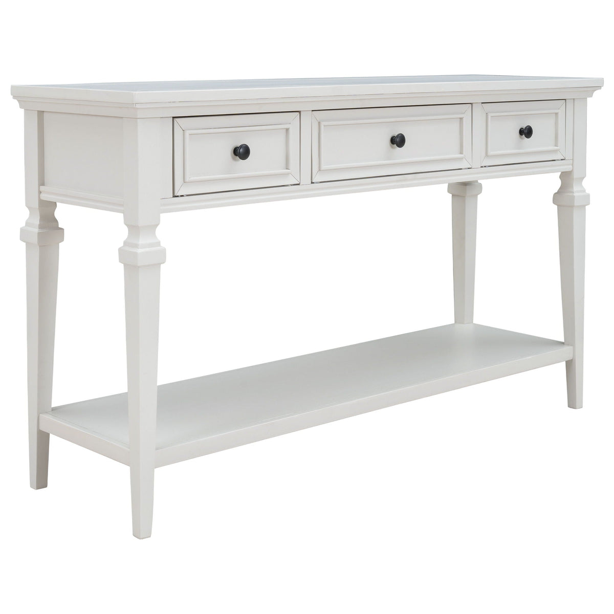 Classic Retro Style Console Table With 3 Top Drawers And Open Style Bottom Shelf - Antique White