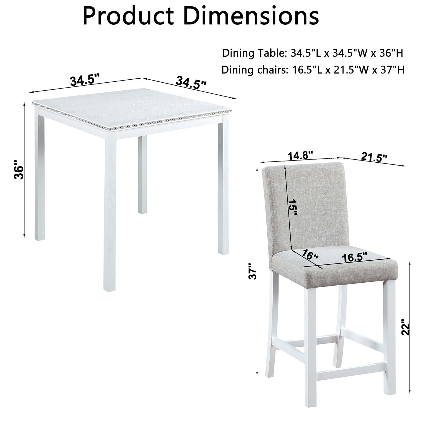 5 Piece Counter Height Table Set, Square Table And 4 Upholstered Chairs