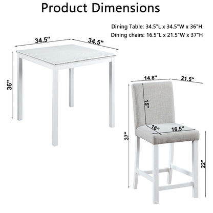 5 Piece Counter Height Table Set, Square Table And 4 Upholstered Chairs