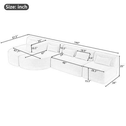 Upholstered Sofa Free Combined Sofa Couch With 2 Chaise Lounge And Five Back Pillows For Living Room