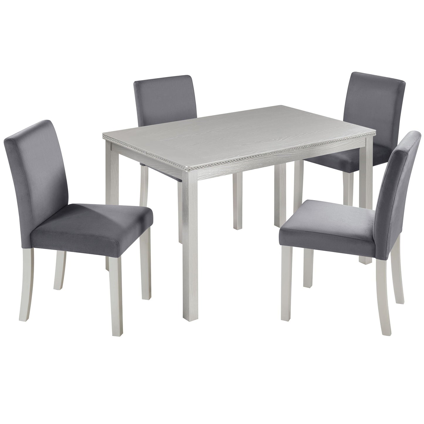 Dining Table Set, Table With A Rectangular Table And Upholstered Chairs