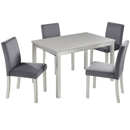 Dining Table Set, Table With A Rectangular Table And Upholstered Chairs