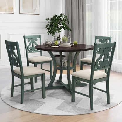 5 Piece Round Dining Table And Chair Set With Unique Legs And Hollow Chair Back