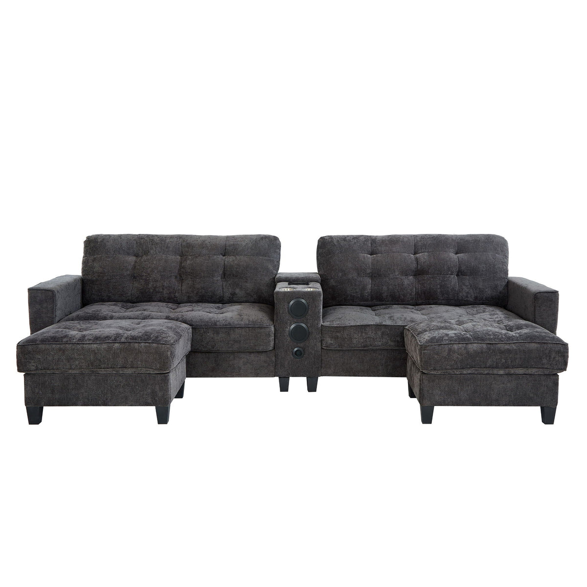 Modern Sectional Sofa U-Shaped With Movable Ottomans, tooth Speakers, LED Lights And Modular Storage