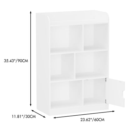 Bookcase With 6 Compartments, Freestanding Bookshelf For Bedroom - White