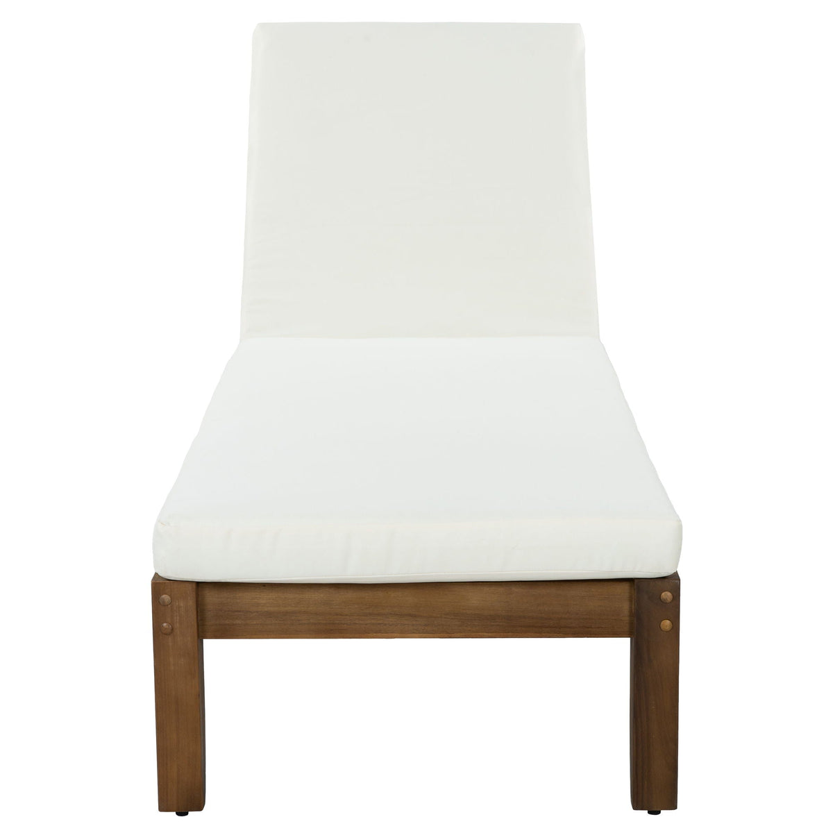 Adjustable Outdoor Patio Lounge Chair Chaise Lounge - Beige / Walnut