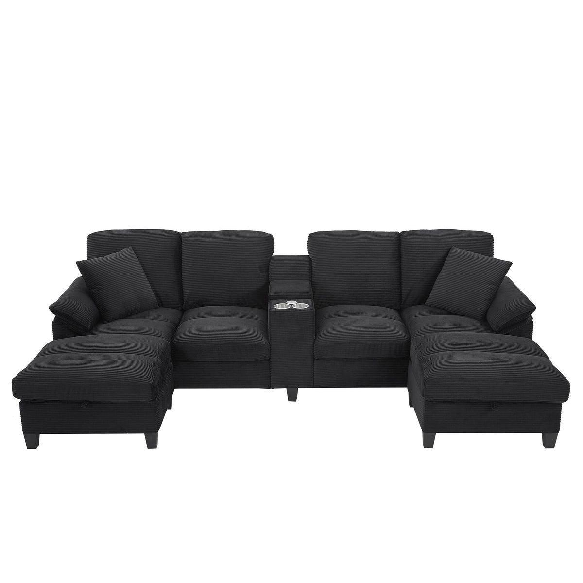 Modern U - Shaped Sectional Sofa With Storage Ottomans, USB Ports, And Cup Holders