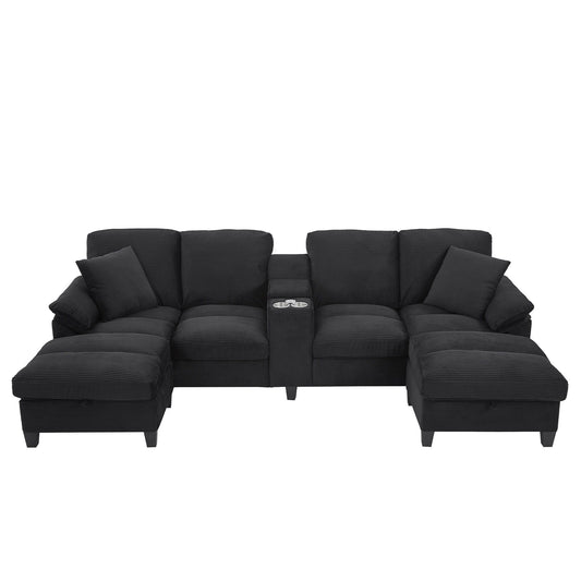 Modern U - Shaped Sectional Sofa With Storage Ottomans, USB Ports, And Cup Holders