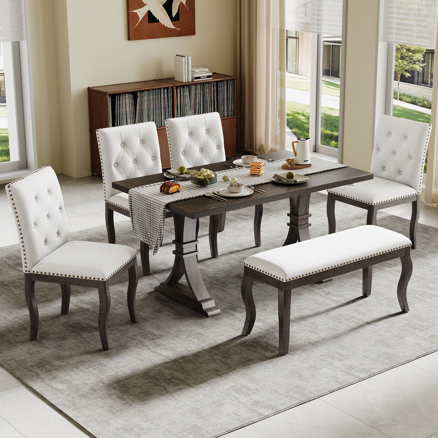 Dining Set With Bench, 6 Piece