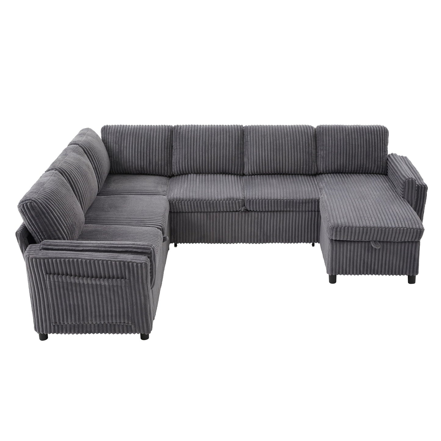 Convertible U-Shaped Sectional Sofa Bed With USB Ports And Storage