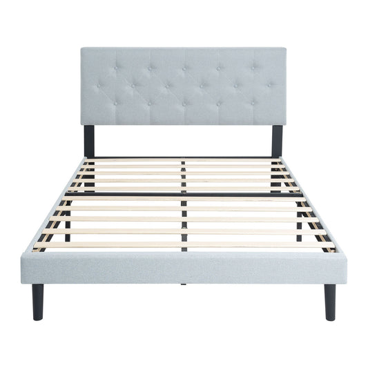 Modern Upholstered Platform Bed Frame With Button Tufted Fabric Headboard