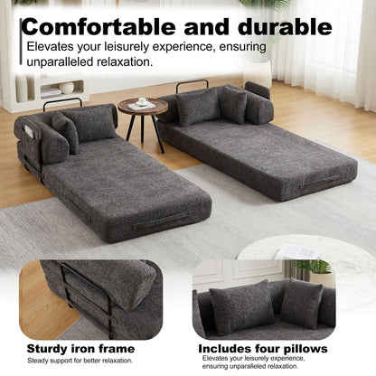 Convertible Sleeper Sofa Bed With Cylindrical Pillow