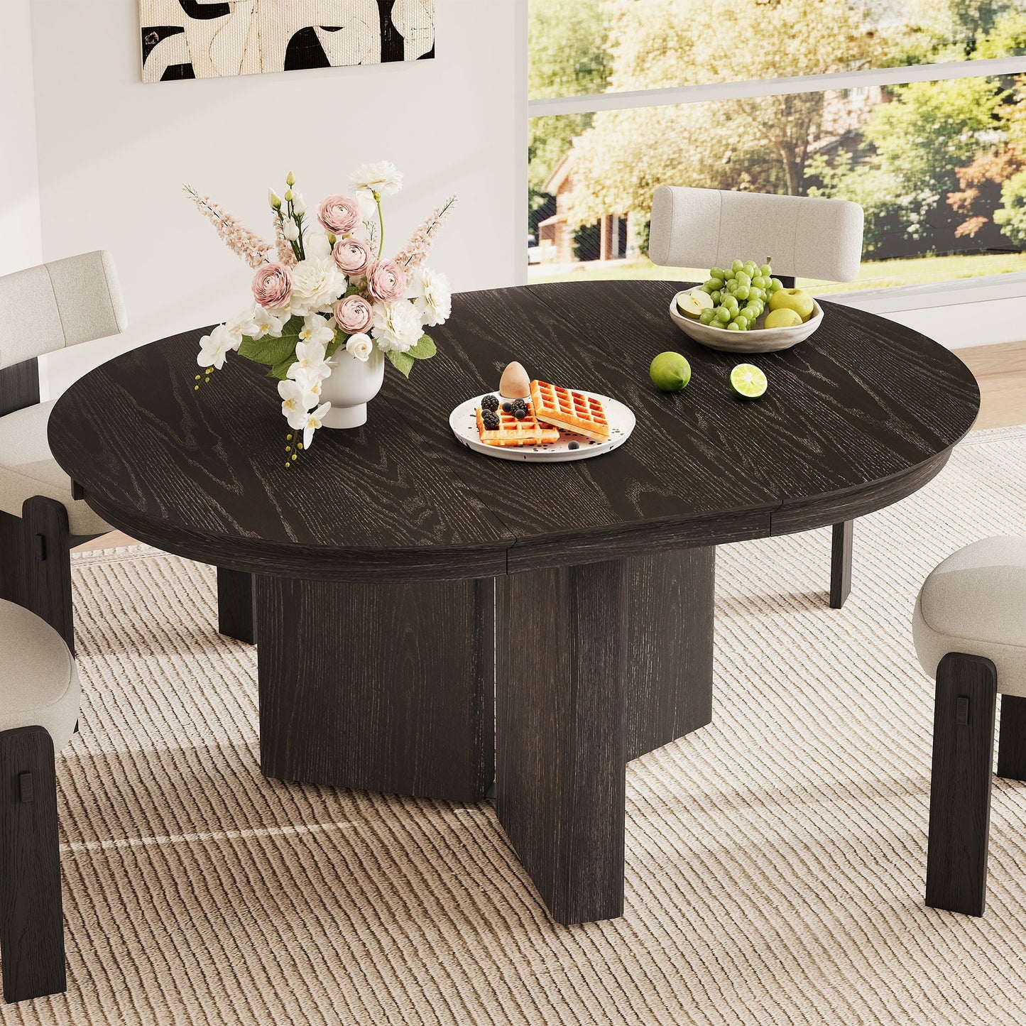 Farmhouse Oval Extendable Dining Table With Pedestal Base