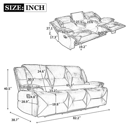 3 Seater Home Theater Recliner Manual Recliner Chair With A LED Light Strip Two Built-In Cup Holders For Living Room