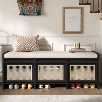 Entryway Shoe Bench With Drawers & Button Tufted Cushion
