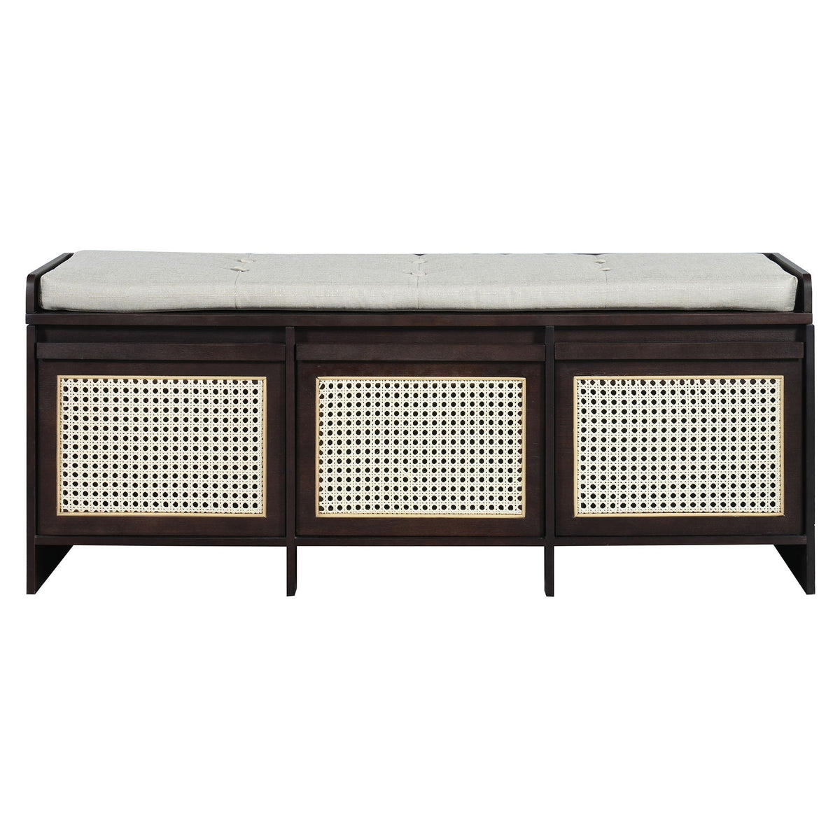 Entryway Shoe Bench With Drawers & Button Tufted Cushion