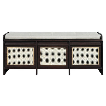 Entryway Shoe Bench With Drawers & Button Tufted Cushion