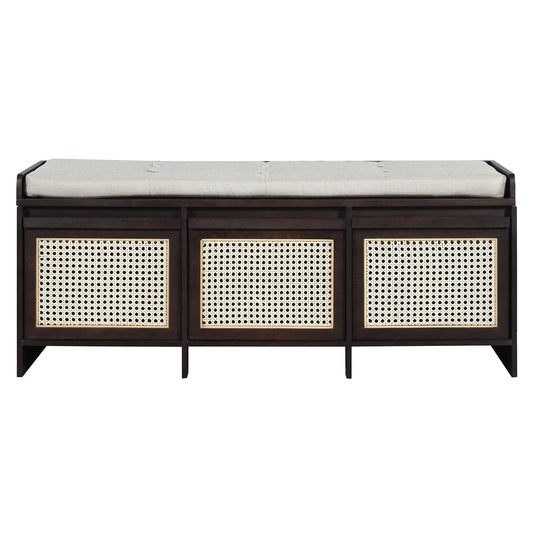 Entryway Shoe Bench With Drawers & Button Tufted Cushion