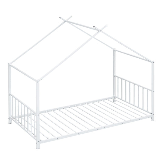 Twin Size Metal House Platform Bed - White