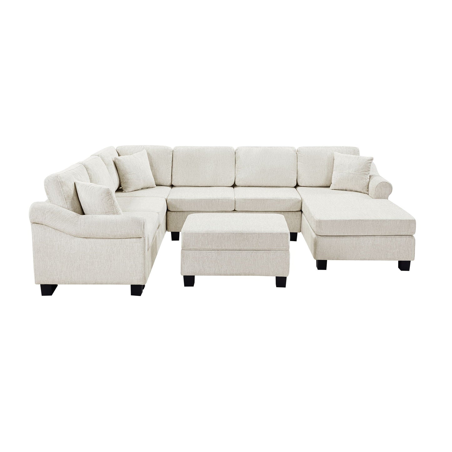 Contemporary U - Shaped Sectional Sofa With Movable Storage Ottoman