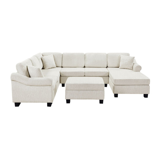 Contemporary U - Shaped Sectional Sofa With Movable Storage Ottoman